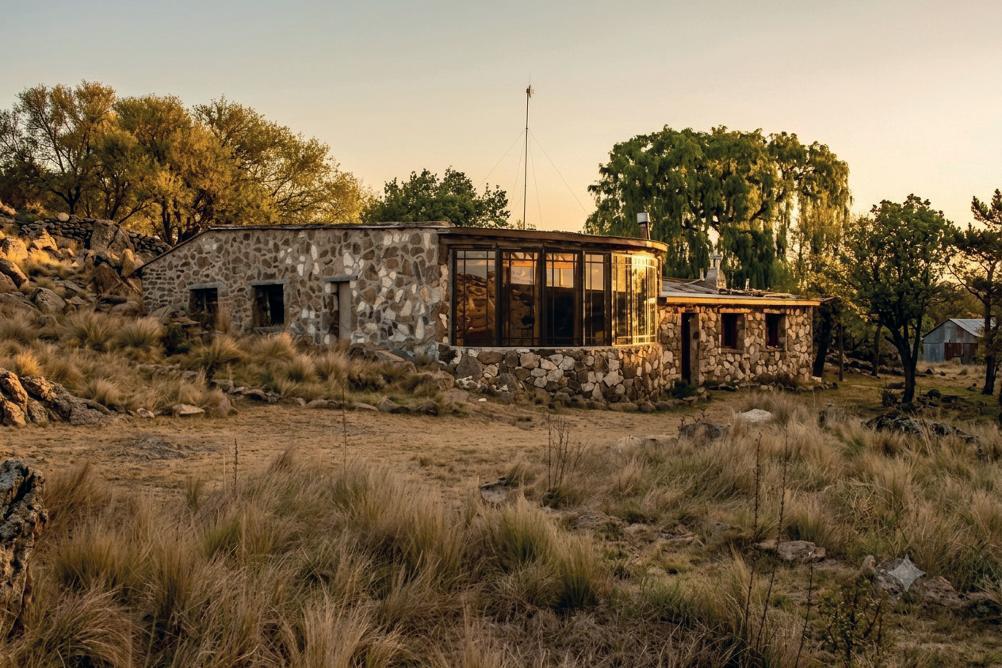 Stone refuge at sunset