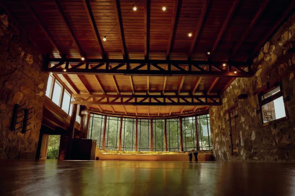 Stone and timber lodge interior